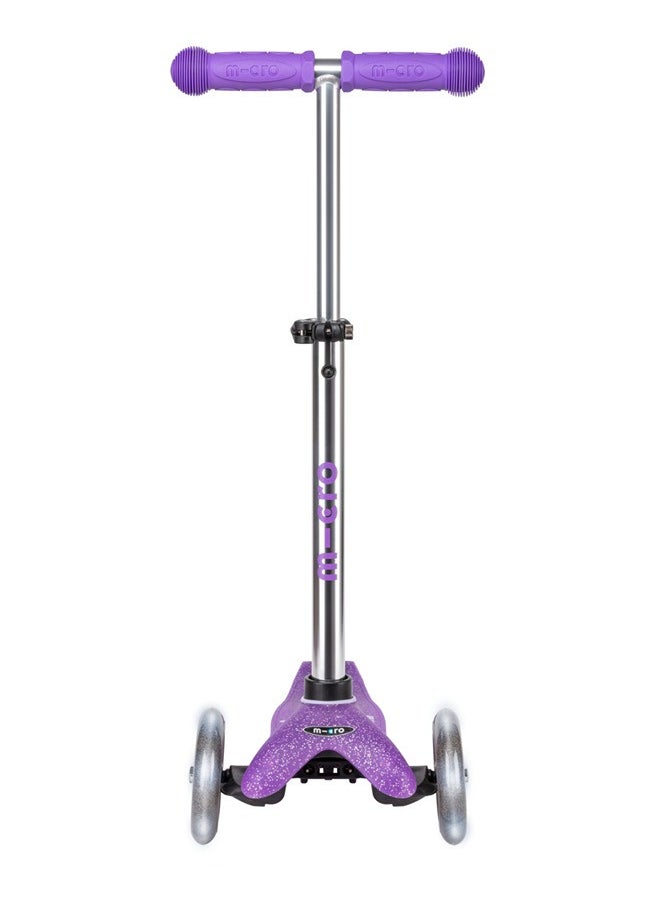 Micro Scooters | Mini Micro Deluxe Glitter LED Children's Scooter | Handlebar Adjustable | Light Up Wheels | 2-5yrs | Boys & Girls | Glitter Purple