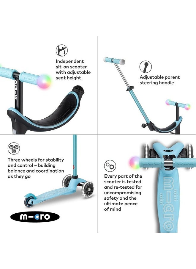 Micro Scooters | Mini Micro 2 Grow LED 4in1 Toddler's Trike | Handlebar Adjustable | Foldable | Lightweight | Boys & Girls | 1-6yrs | Blue