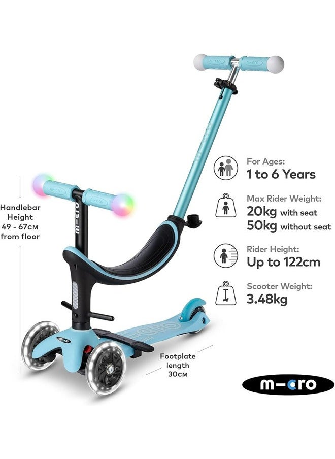 Micro Scooters | Mini Micro 2 Grow LED 4in1 Toddler's Trike | Handlebar Adjustable | Foldable | Lightweight | Boys & Girls | 1-6yrs | Blue