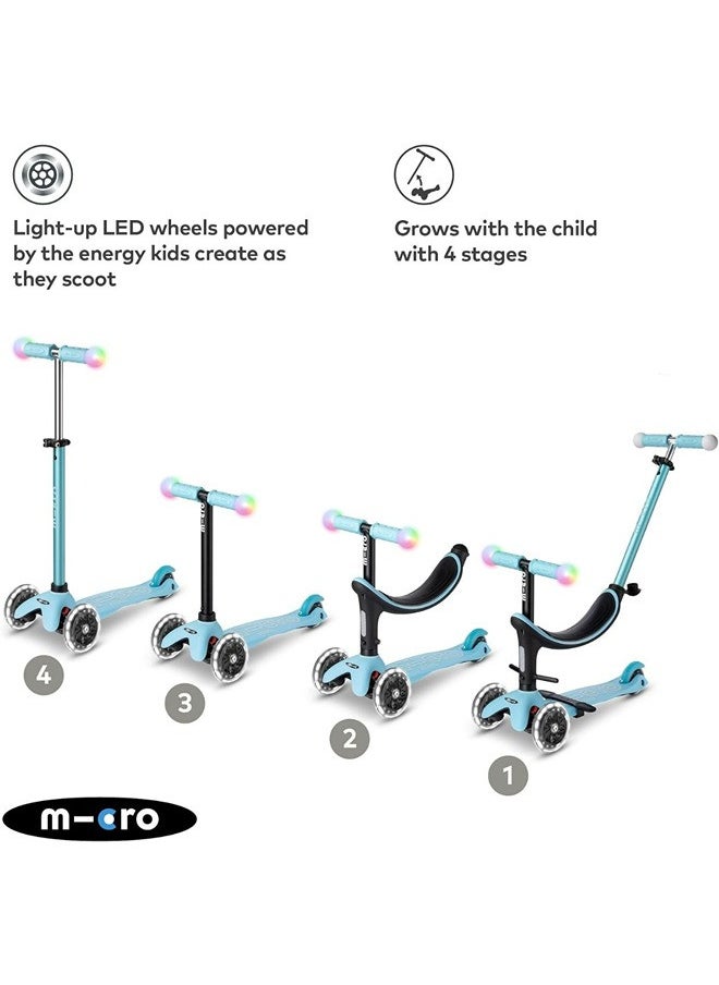 Micro Scooters | Mini Micro 2 Grow LED 4in1 Toddler's Trike | Handlebar Adjustable | Foldable | Lightweight | Boys & Girls | 1-6yrs | Blue