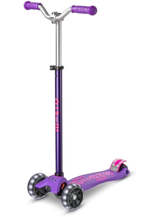 Micro Maxi Deluxe Pro LED | The Original | Children's Scooter from 5 Years | Premium Children's Scooter from 5-7 Years | Height-Adjustable Handlebar | Kickboard Scooter | 5 6 7 Years (Purple)