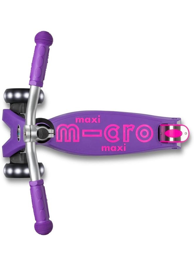 Micro Maxi Deluxe Pro LED | The Original | Children's Scooter from 5 Years | Premium Children's Scooter from 5-7 Years | Height-Adjustable Handlebar | Kickboard Scooter | 5 6 7 Years (Purple)