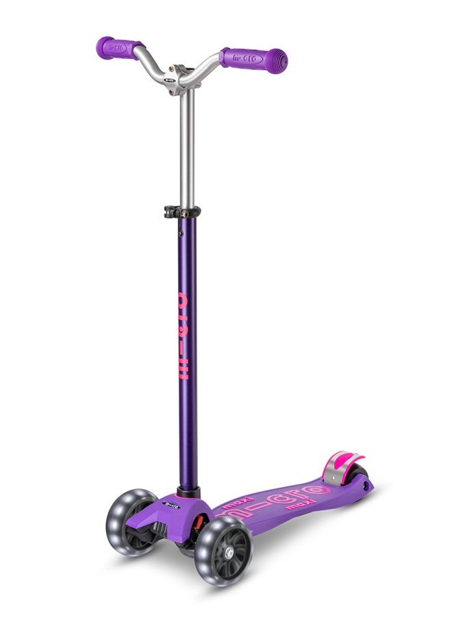 Micro Maxi Deluxe Pro LED | The Original | Children's Scooter from 5 Years | Premium Children's Scooter from 5-7 Years | Height-Adjustable Handlebar | Kickboard Scooter | 5 6 7 Years (Purple)