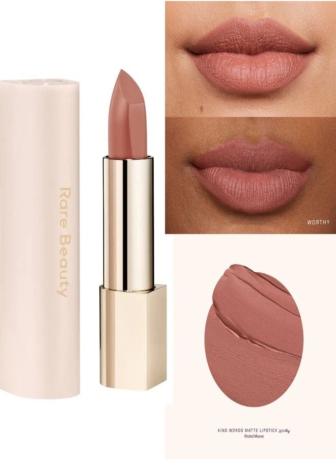 Rare Beauty by Selena Gomez Kind Words Matte Lipstick – Worthy (Muted Mauve) – Soft, Long-Lasting, and Comfortable Full-Coverage Matte Lip Color – 3.5g / 0.12 oz