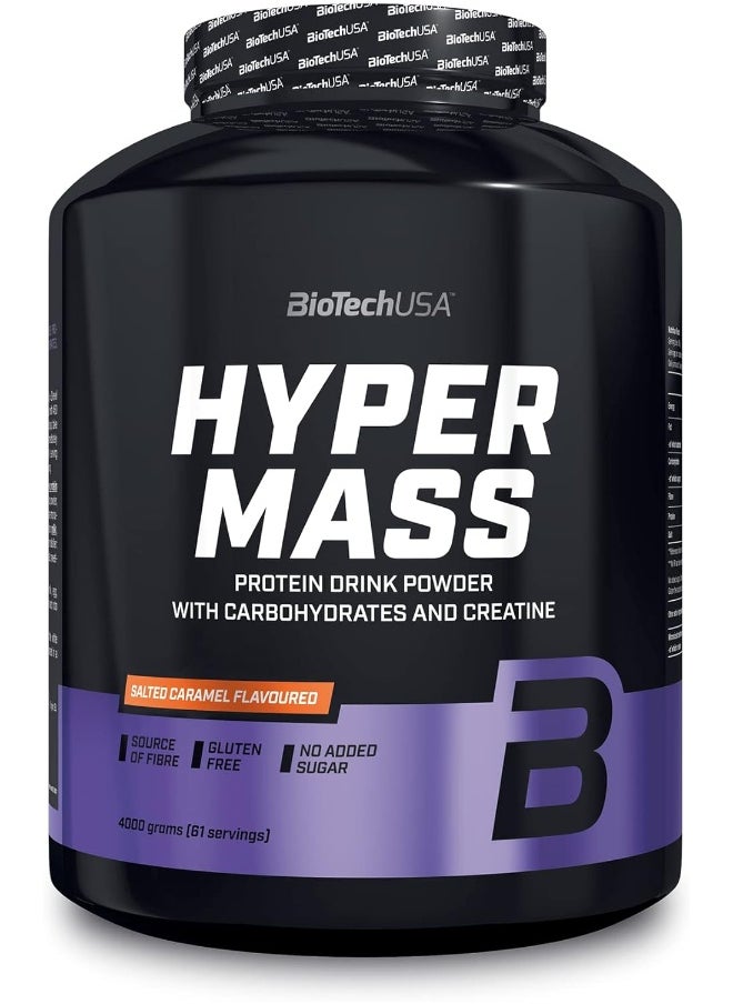 BioTechUSA Hyper Mass - Mass Gainer with Carbs & Protein Blend | Micronised Creatine | Gluten-Free, 4 kg, Salted caramel
