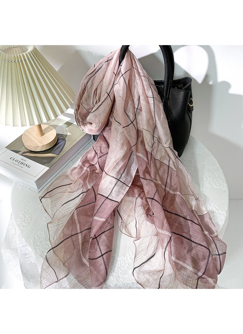 Fashion Luxury Silk Scarf Lightweight ShawlPink Beige Pink Beige