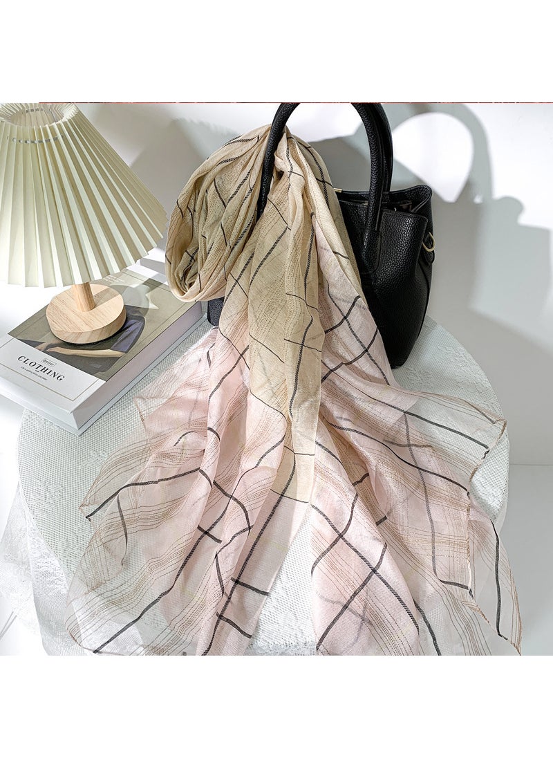 Fashion Luxury Silk Scarf Lightweight ShawlPink Beige Pink Beige