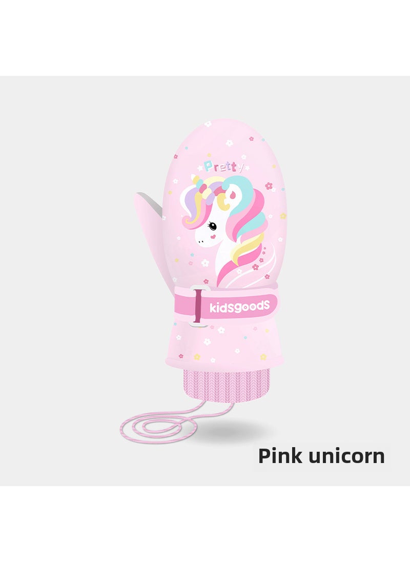 Kids Winter Ski Gloves Warm Waterproof Cartoon Purple Pony