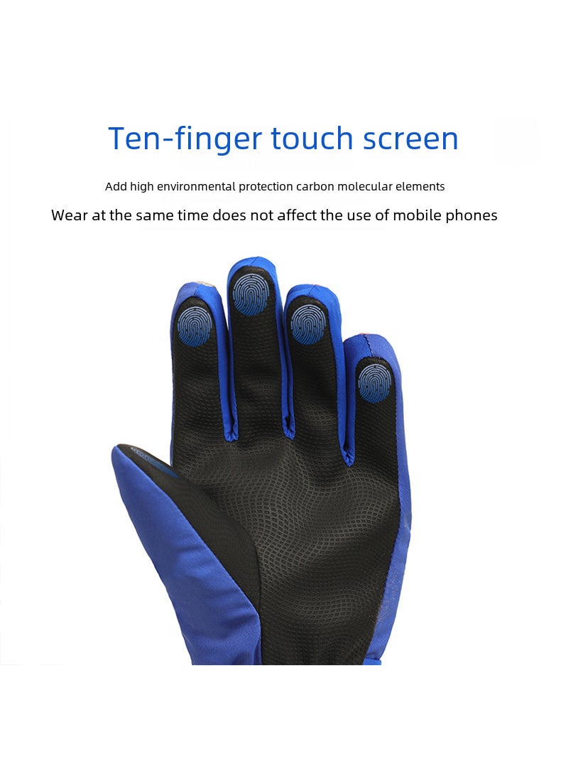 Kids Winter Ski Gloves Astronaut Cartoon Touchscreen Sapphire Blue