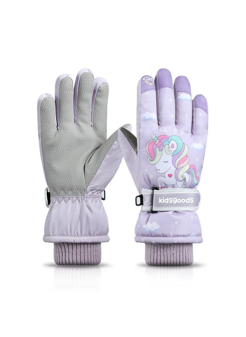 Winter Kids Ski Gloves Coral Fleece Warm WaterproofPink Pony Pink Pony