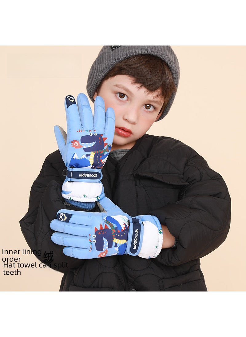 Winter Kids Ski Gloves Coral Fleece Warm WaterproofPink Pony Pink Pony