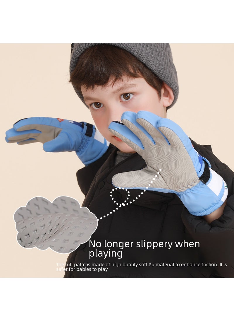 Winter Kids Ski Gloves Coral Fleece Warm WaterproofPink Pony Pink Pony