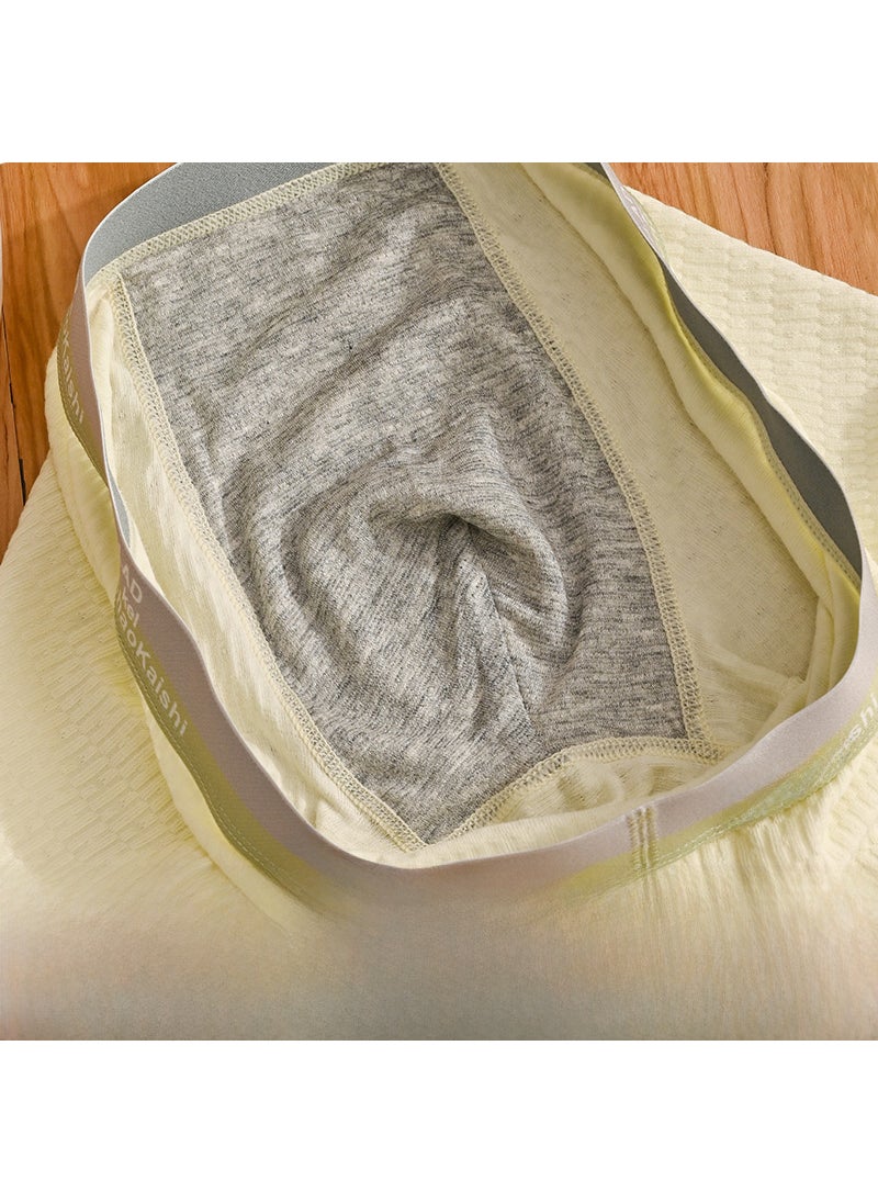 2023 New Mens Cotton Briefs Comfortable Solid Underwear Breathable Light yellow