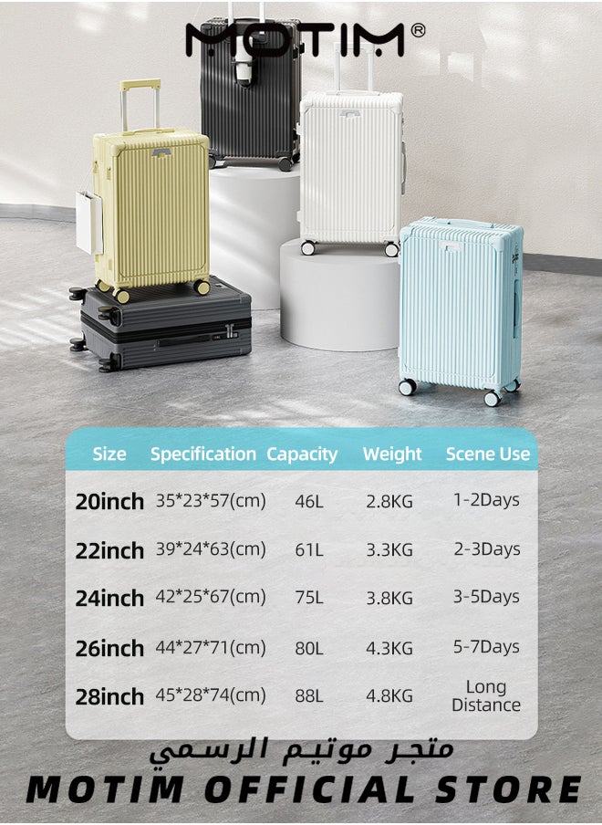 2pcs Boarding Carry-on Luggage Sets Travel Luggage Carry-On Luggage with Spinner Wheels Aluminum Framed Carry On Suitcase with USB and Type-C Port & Cup Holder & Phone Holder ＆ Side Hidden Hook Large Checked-in Luggage