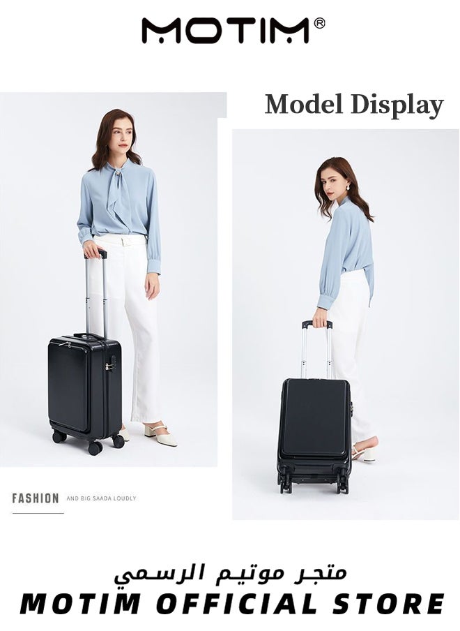 2pcs Boarding Carry-on Luggage Sets Travel Luggage With Front Open Laptop Compartment Pocket Aluminum Framed Suitcase With Spinner Wheels Large Capacity Checked-in Luggage