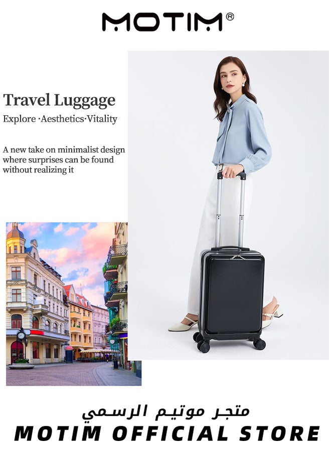 2pcs Boarding Carry-on Luggage Sets Travel Luggage With Front Open Laptop Compartment Pocket Aluminum Framed Suitcase With Spinner Wheels Large Capacity Checked-in Luggage