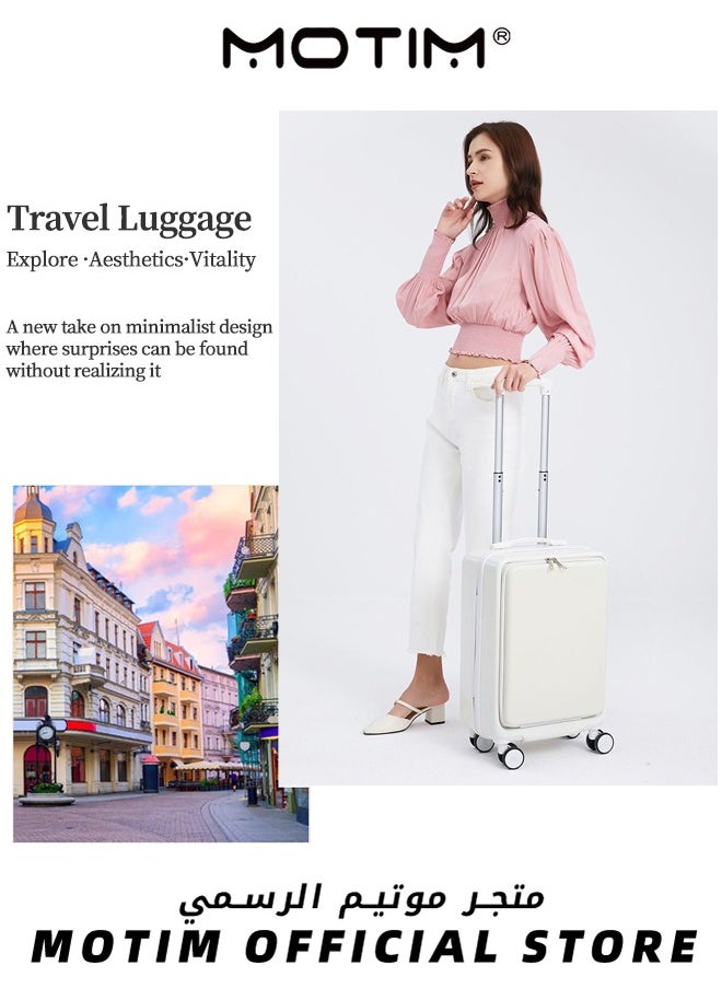 2pcs Boarding Carry-on Luggage Sets Travel Luggage With Front Open Laptop Compartment Pocket Aluminum Framed Suitcase With Spinner Wheels Large Capacity Checked-in Luggage
