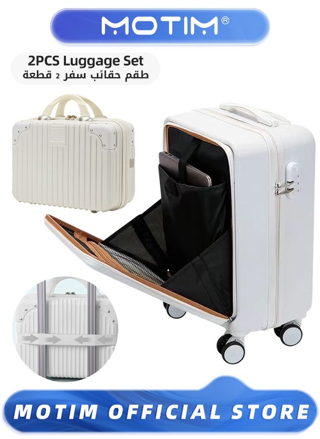 2pcs Boarding Carry-on Luggage Sets Travel Luggage With Front Open Laptop Compartment Pocket Aluminum Framed Suitcase With Spinner Wheels Large Capacity Checked-in Luggage