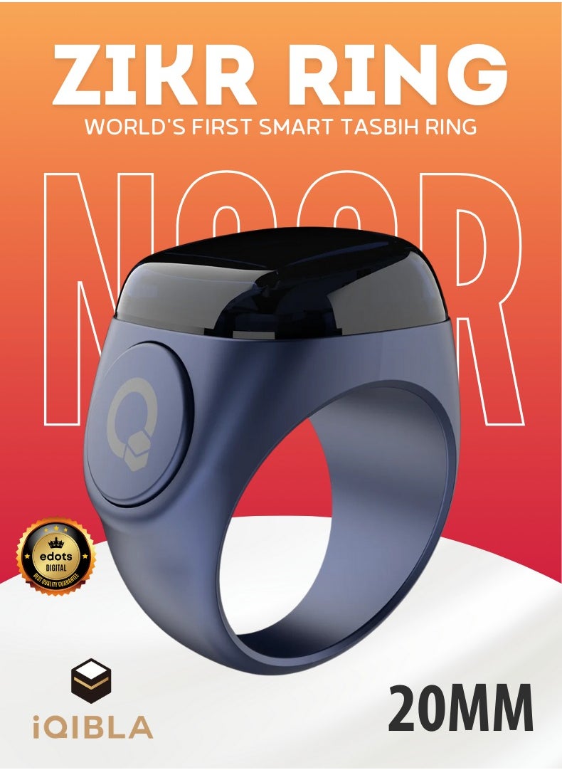 Zikr Ring Noor | 20MM Prayer Ring, Tasbih Counter & Islamic Reminder | Waterproof Wearable Technology | Blue