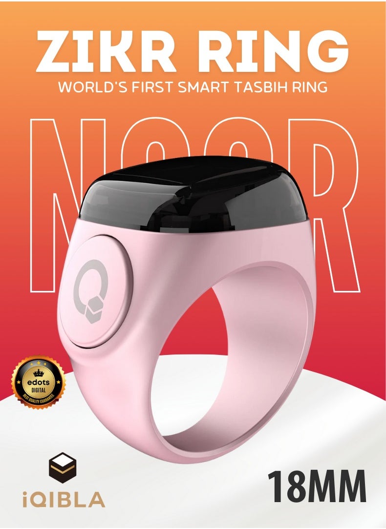 Zikr Ring Noor | 18MM Prayer Ring, Tasbih Counter & Islamic Reminder | Waterproof Wearable Technology | Pink