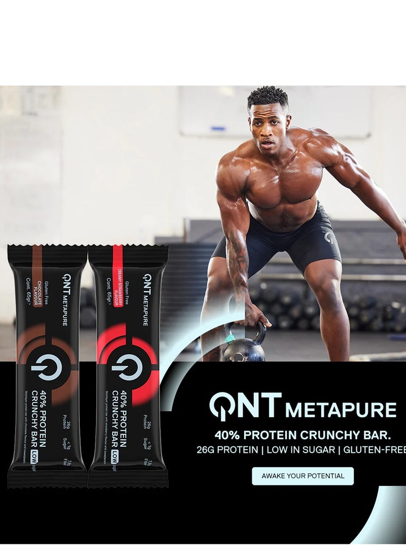 QNT, Metapure 40% Protein Crunchy Bar, Creamy Strawberry, 65g Pack of 12