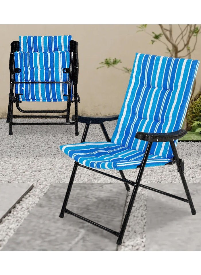 Camping Chair Folding Chair Portable Beach Chair with Soft Backrest and Armrest for Outdoor Camp Beach Travel Picnic Hiking(Blue)