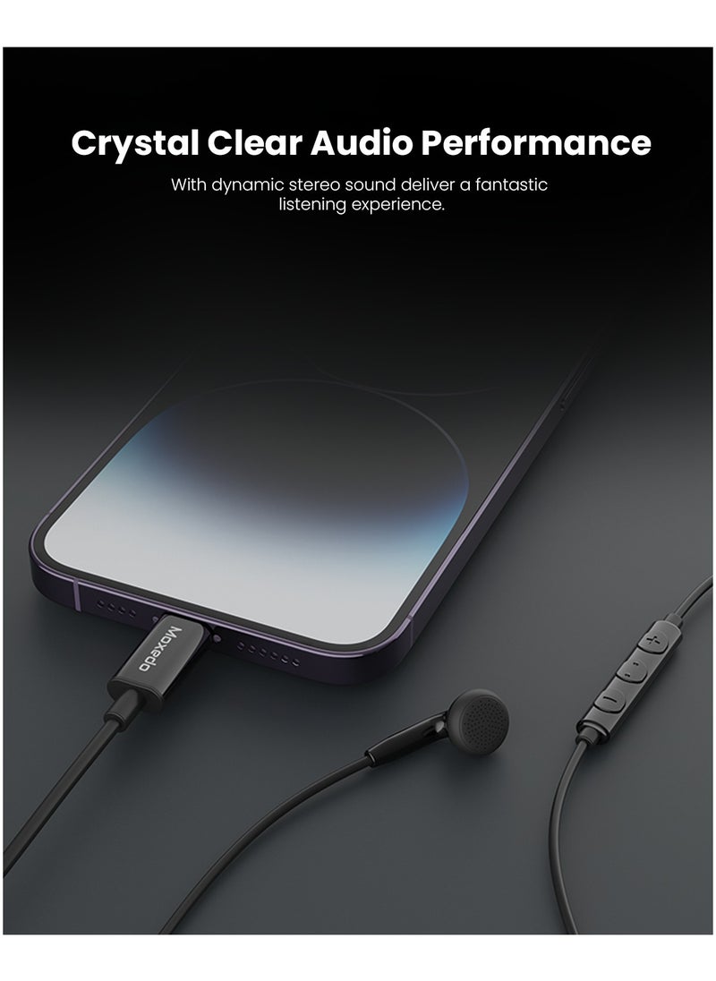 Moxedo Mono Stereo Earphone Lightning Connector Earphone In-Line Remote, Built-in Microphone Compatible for iPhone 14/13/12/11 Pro Max/X/XS Max/XR - Black