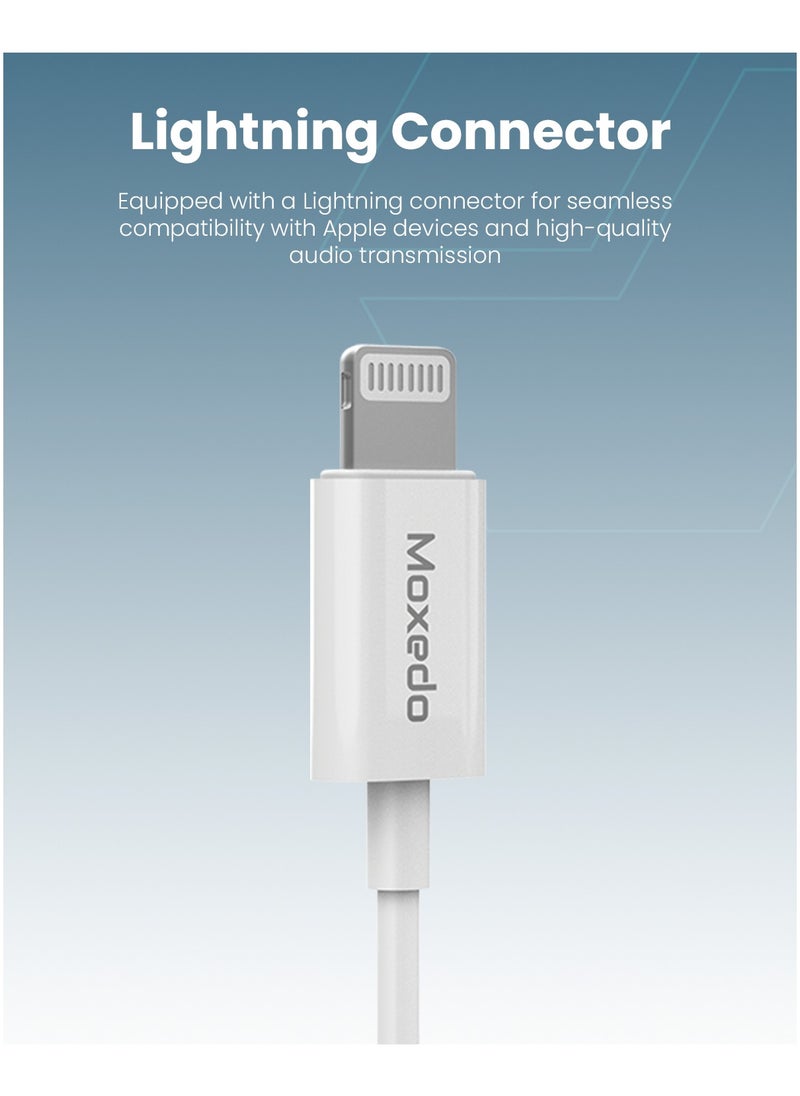 Moxedo Mono Stereo Earphone Lightning Connector Earphone In-Line Remote, Built-in Microphone Compatible for iPhone 14/13/12/11 Pro Max/X/XS Max/XR -White