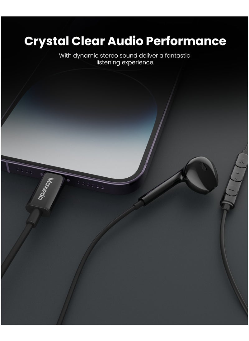 Moxedo Mono Stereo Earphone Lightning Connector Earphone In-Line Remote, Built-in Microphone Compatible for iPhone 14/13/12/11 Pro Max/X/XS Max/XR - Black