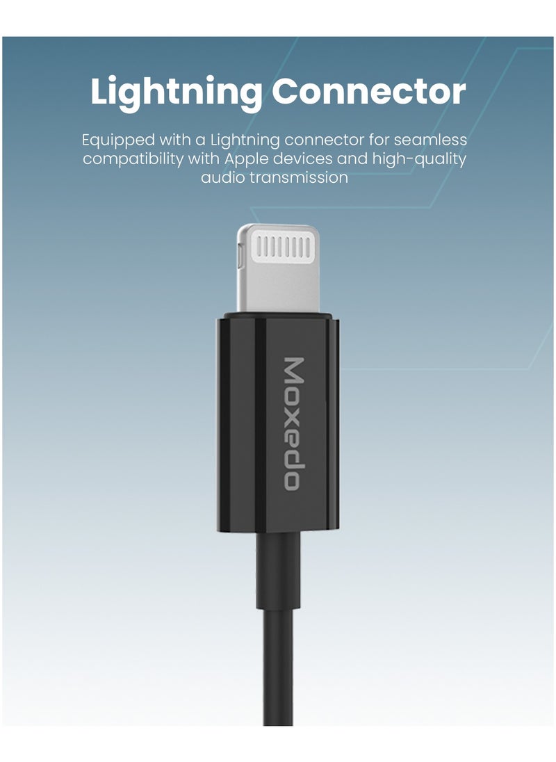 Moxedo Mono Stereo Earphone Lightning Connector Earphone In-Line Remote, Built-in Microphone Compatible for iPhone 14/13/12/11 Pro Max/X/XS Max/XR - Black