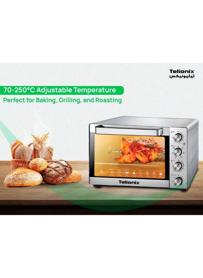 Telionix Electric Oven, 45L Capacity, Full S/S Body, 1700W, 120-Min Timer with Bell Ring, 70-250° Adjustable, Convection, Rotisserie, 4 Control Knobs