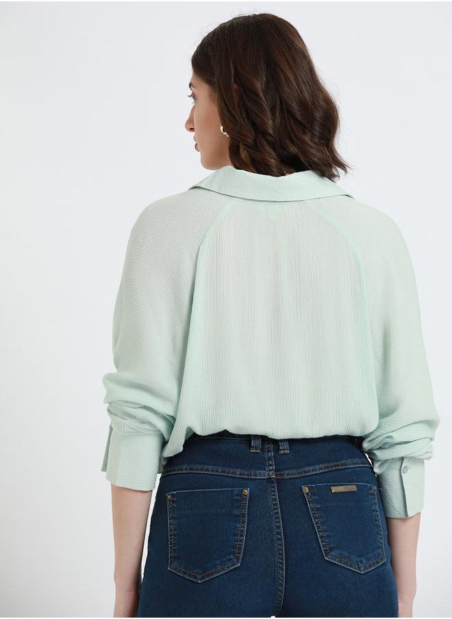 Mint Relaxed Fit Shirt for Women - Viscose Crepe, Full Sleeves, Shirt Collar, Solid, Casual,