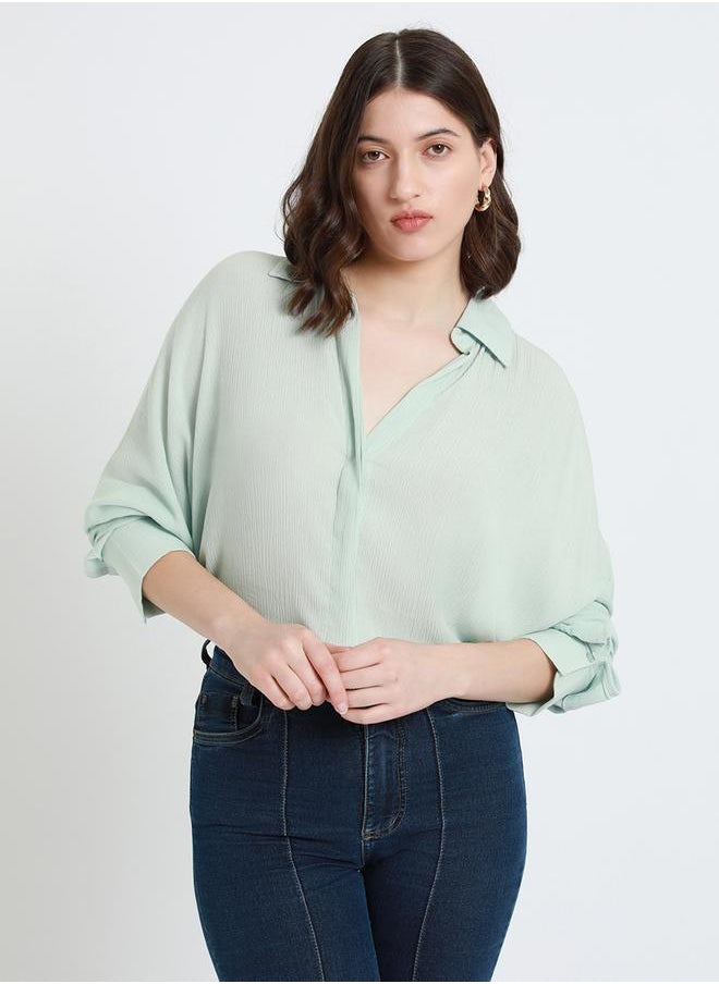 Mint Relaxed Fit Shirt for Women - Viscose Crepe, Full Sleeves, Shirt Collar, Solid, Casual,