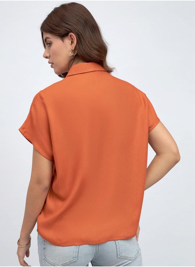 Rust Relaxed Fit Shirt for Women - Viscose Moss, Solid, Half Sleeves, Casual,