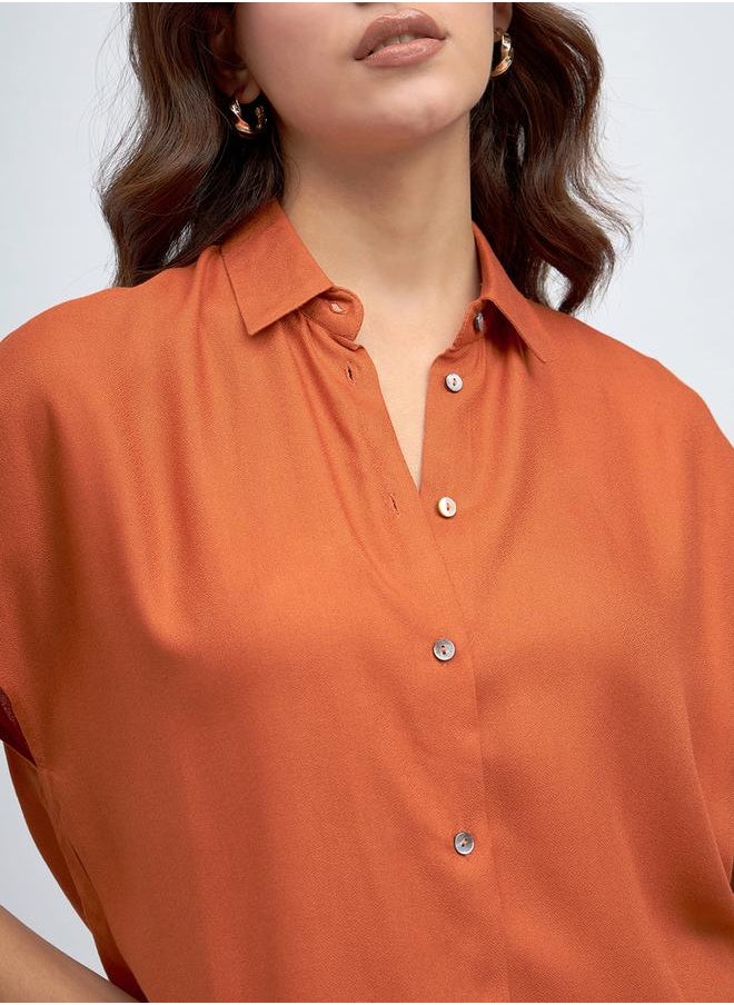 Rust Relaxed Fit Shirt for Women - Viscose Moss, Solid, Half Sleeves, Casual,