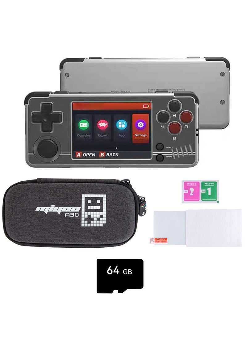 A30 Handheld Game Console 2.8-inch 640*480 IPS Screen 2600mAh Compatible with WiFi Multiplayer Portable Case(Gray Black)