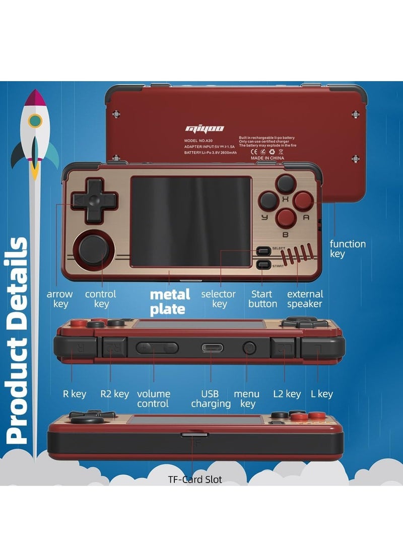 A30 Handheld Game Console 2.8-inch 640*480 IPS Screen 2600mAh Compatible with WiFi Multiplayer Portable Case(Gray Black)