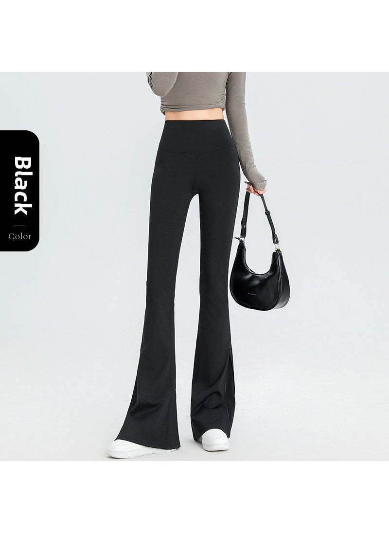 2024 Womens High Waist Flared Shark Pants Slim Black Yoga Leggings lengthening khakis