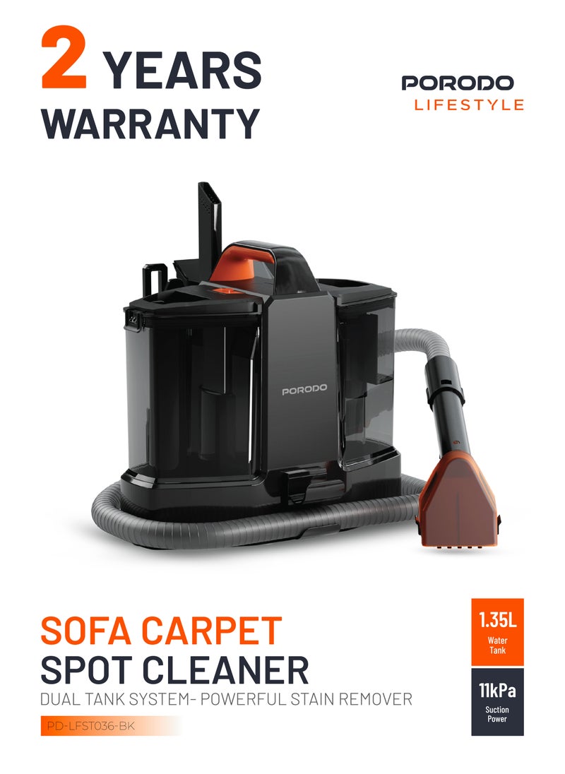 Carpet Cleaner 500W with 1350ml Water Tank and 600ml Dirty Water Tank / Powerful Stain Cleaner / Sofa & Carpet Spot Cleaner / Versatile Toolkit / Removes Spots Spills & Tough Stains - Black