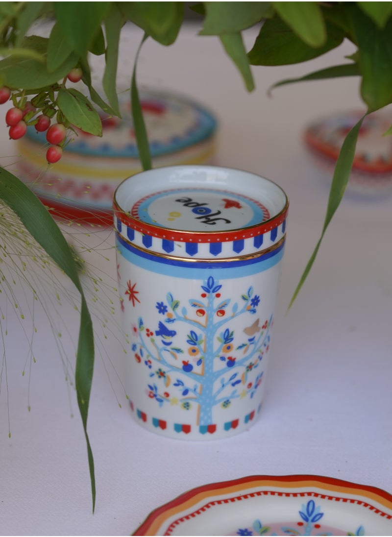Cup With Lid/Saucer D 9 cm, H 12 cm Porcelain Mamma Mia Tree of life