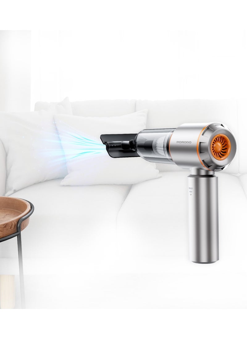 Portable Vacuum Cleaner and Air Duster / 100W Brushless Motor / Washable HEPA Filter / 3 Speed Levels / Compact Vacuum - Silver