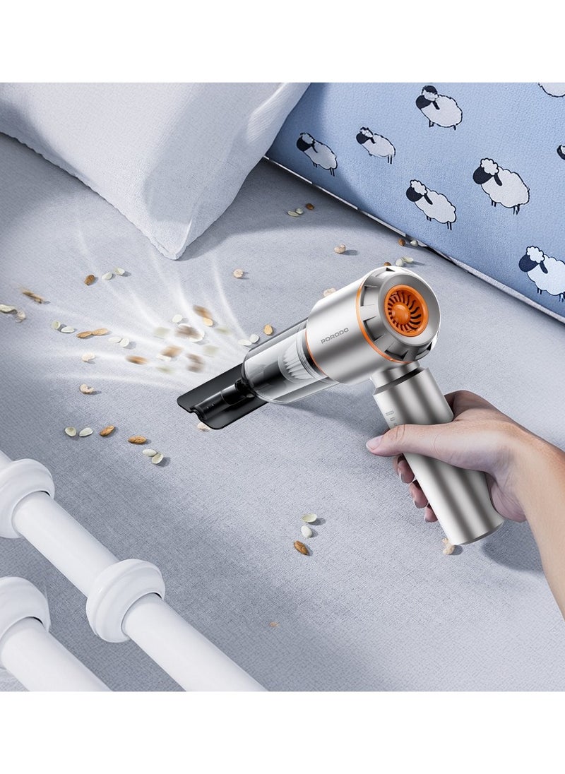 Portable Vacuum Cleaner and Air Duster / 100W Brushless Motor / Washable HEPA Filter / 3 Speed Levels / Compact Vacuum - Silver