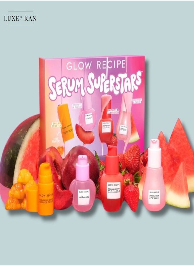 GLOW RECIPE Serum Superstars Minis Kit – Travel-Sized Set of Best-Selling Serums for Hydration, Brightening, and Glowing Skin