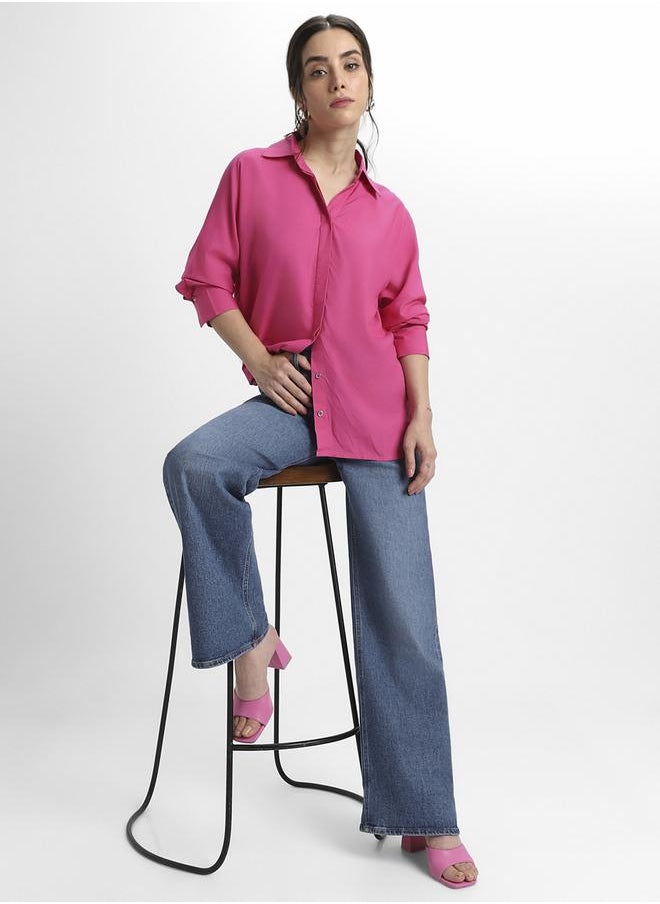 Pink Viscose Modal Shirt for Women, Relaxed Fit