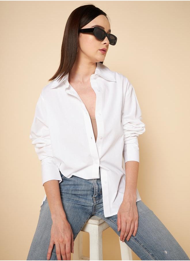 Stay effortlessly stylish with this comfortable White Oversized Shirts Solid design crafted from 100% Cotton featuring Long Sleeves with Button closure.