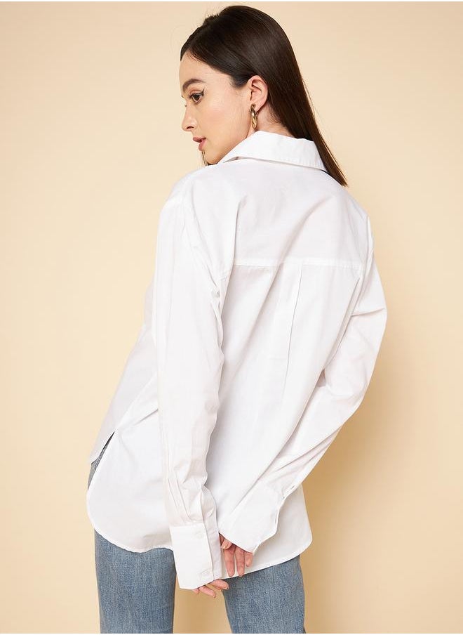 Stay effortlessly stylish with this comfortable White Oversized Shirts Solid design crafted from 100% Cotton featuring Long Sleeves with Button closure.