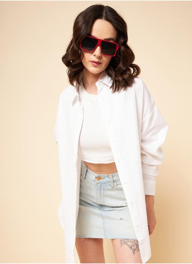 Stay effortlessly stylish with this comfortable White Oversized Shirts Solid design crafted from 100% Cotton featuring Long Sleeves with Button closure.