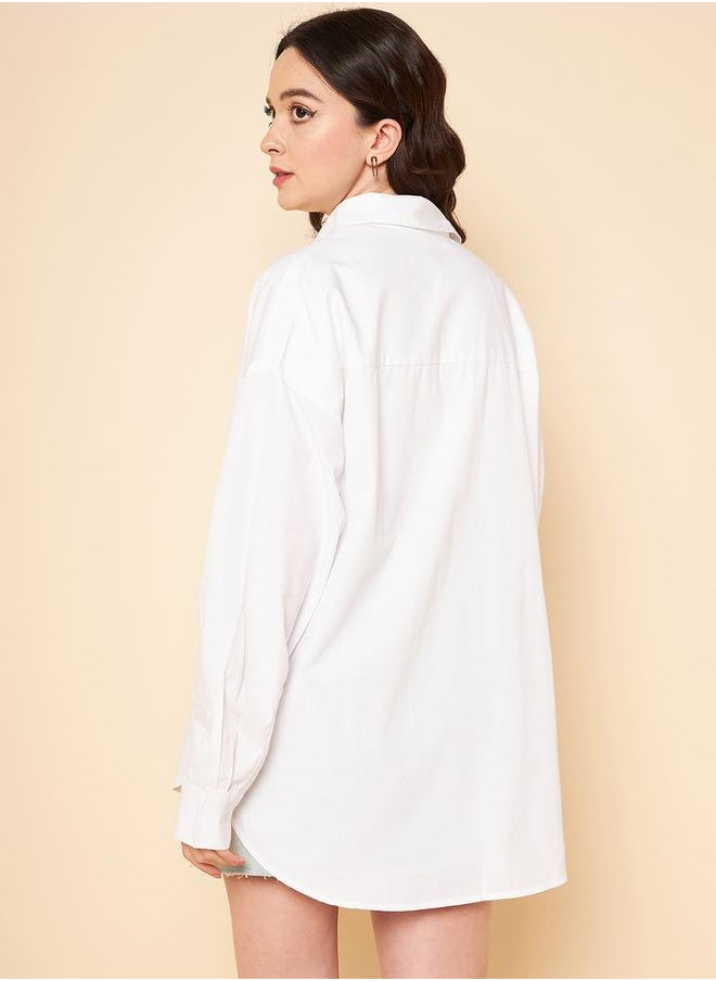 Stay effortlessly stylish with this comfortable White Oversized Shirts Solid design crafted from 100% Cotton featuring Long Sleeves with Button closure.