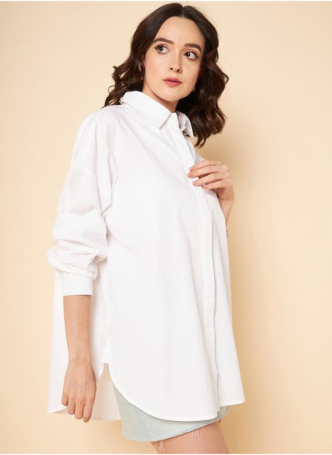 Stay effortlessly stylish with this comfortable White Oversized Shirts Solid design crafted from 100% Cotton featuring Long Sleeves with Button closure.
