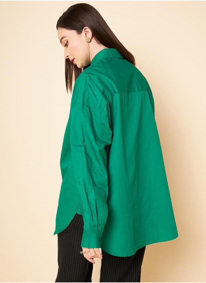 Stay effortlessly stylish with this comfortable Green Oversized Shirts Solid design crafted from 100% Cotton featuring Long Sleeves with Button closure.